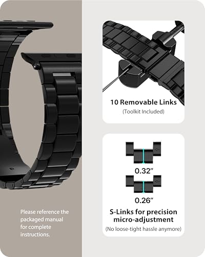 Fullmosa Metal Band with Case for Apple Watch 45/44/42/46/49/41/40/38mm | Fits iWatch Series 11 10 9 8 7 6 5 4 SE 3 2 1, Ultra4/3/2/1,Stainless Steel Strap for Men Women Professional Office Black