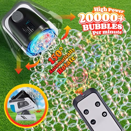 Upgraded Bubble Machine Outdoor Toys for Kids & Wedding Party | Auto Rotation,Type-C Rechargeable,Remote Control,RGB Lights