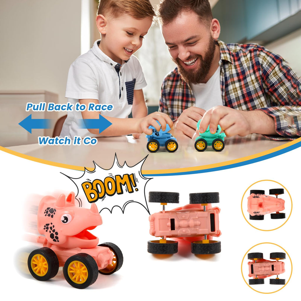 18Pcs Dinosaur Pull Back Cars Set for Kids, Bulk Mini Racing Vehicles Toys Party Favors, Pinata Fillers, Goodie Bag Stuffers, Classroom Prizes for Boys Girls