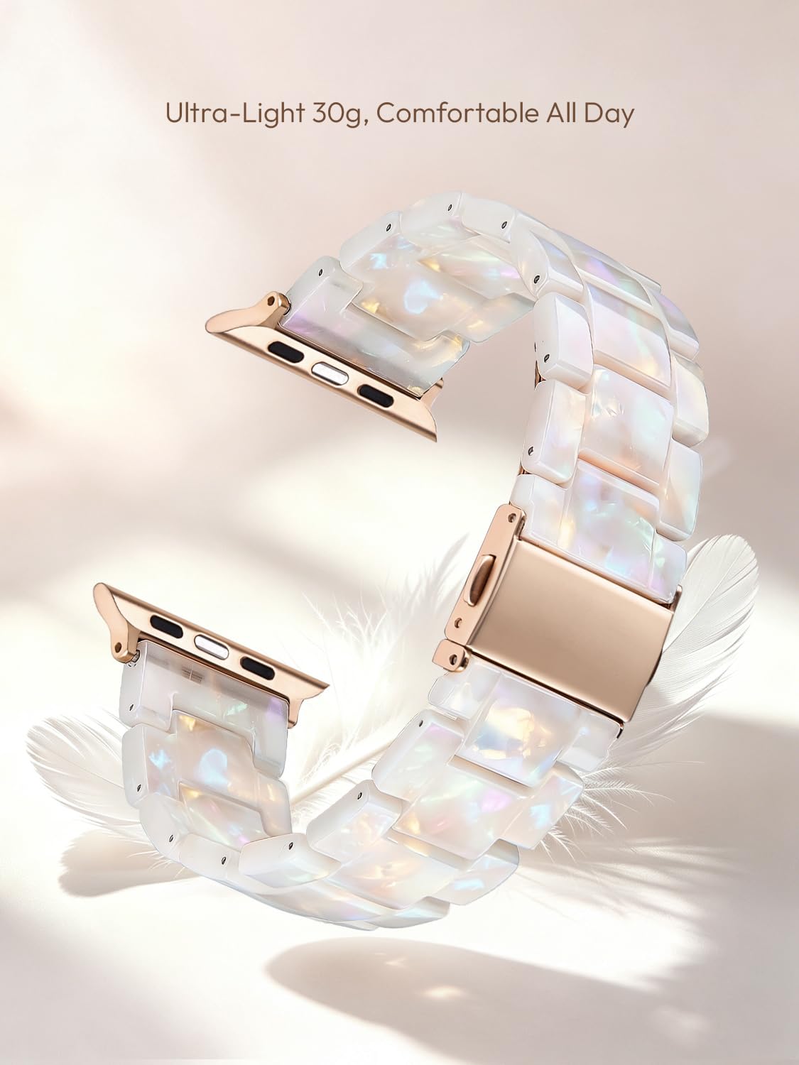 V-MORO Resin Bands Compatible with Apple Watch Band,41mm/40mm/38mm/42mm | Fashion Lightweight Strap for iWatch Series 12/11/10/9/8/7/6/5/4/3/2/1,Women Jewelry Dressy Bracelet Adjustable,Ivory White