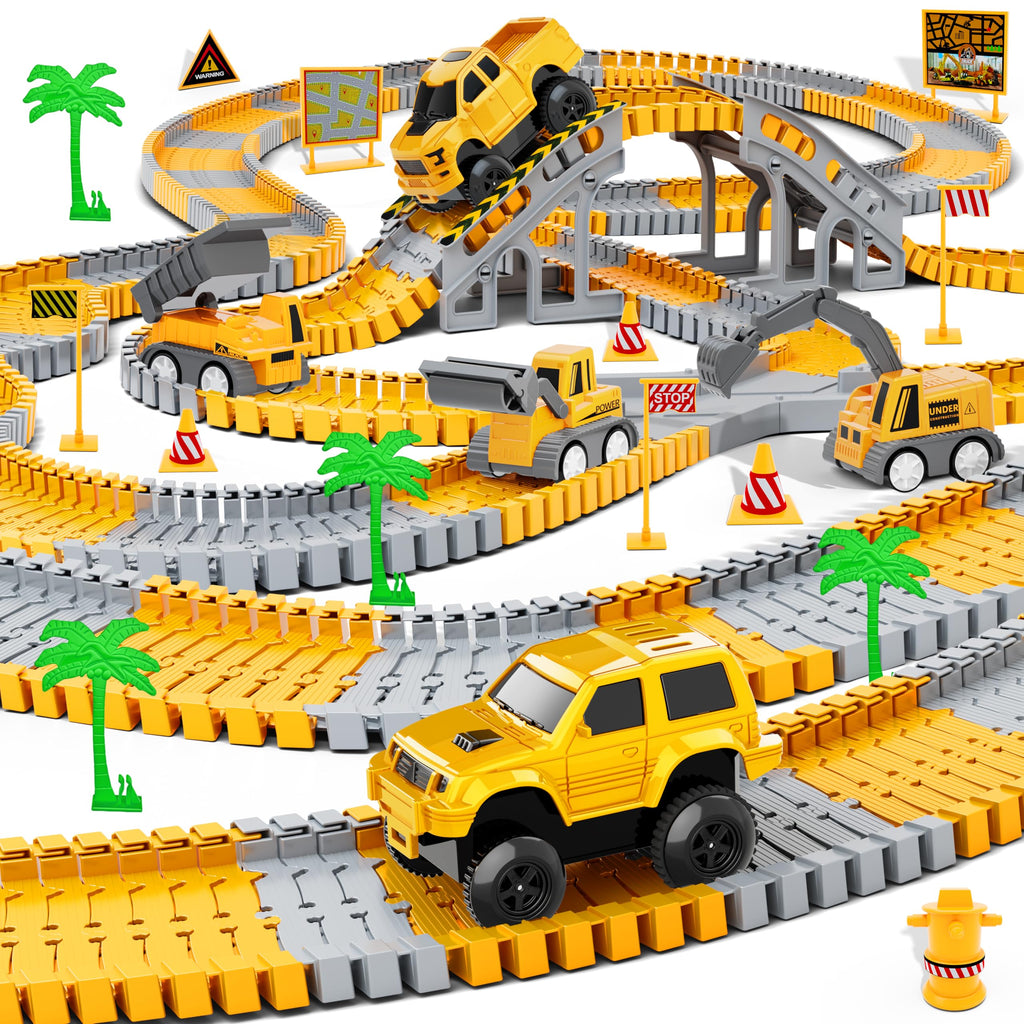 Kids Toys 253 PCS Construction Race Tracks, Create A Engineering Road Game | 5 PCS Construction Truck Cars, DIY Flexible Track Play Set, Birthday Xmas Gifts Toy for 3 4 5 6 7 8 Year Old Boys Girls