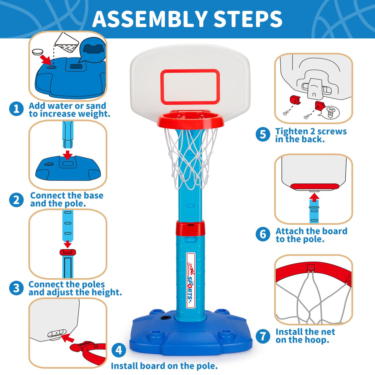 Toddler Basketball Hoop, Kids Toys Basketball Hoops for Indoor Outdoor Play | Adjustable Mini Basketball Hoop with 3 Balls for Outside, Pool, Christmas Birthday Sport Gift for Baby Boy Girl Ages 2 3 4