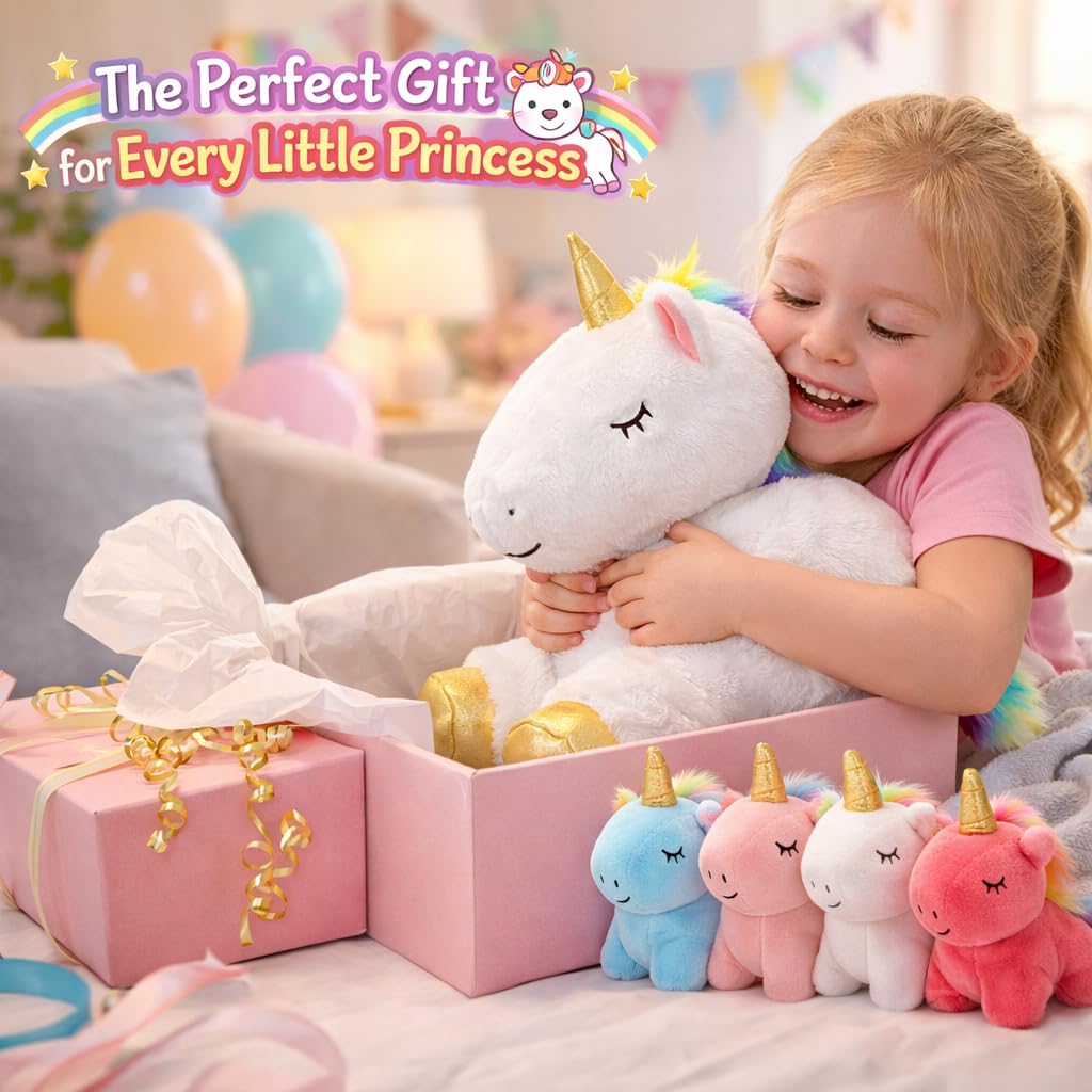 KMUYSL Mommy Plush Toys with 4 Babies, Stuffed Animal for Kids, Unicorn | Unicorn Plush with 1 Mommy and 4 Baby Unicorns. Stuffed Animal, Cuddling, Birthday Gifts for Girls