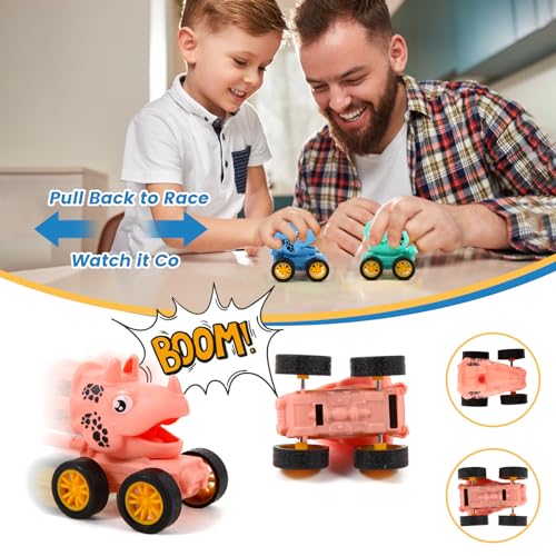 18Pcs Dinosaur Pull Back Cars Set for Kids, Bulk Mini Racing Vehicles Toys Party Favors, Pinata Fillers, Goodie Bag Stuffers, Classroom Prizes for Boys Girls