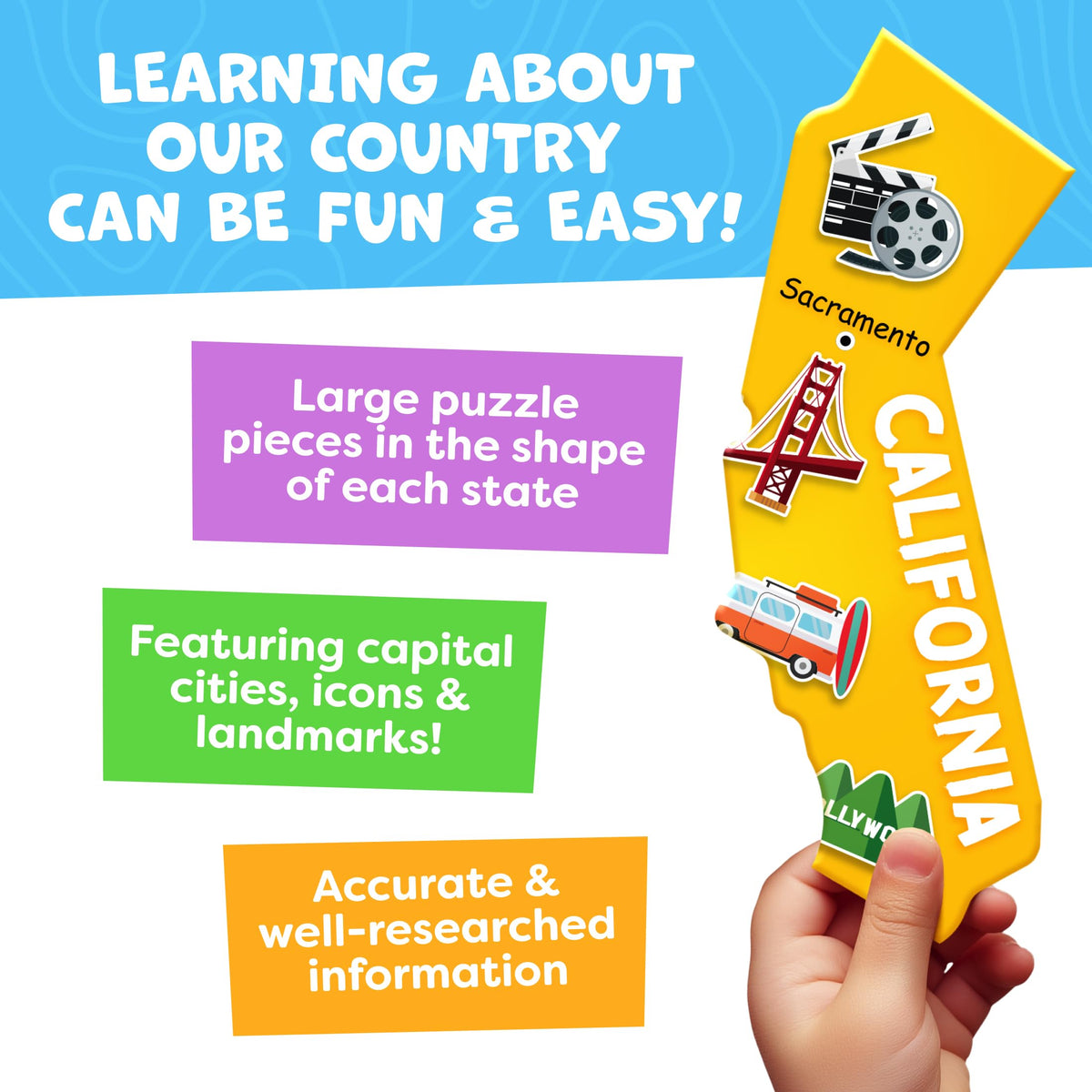 United States Puzzles for Kids Ages 6-8 & 4-6 - 70pc USA Map Kids Puzzles | 50 US States Floor Puzzles Boys Toys Age 4-6 - Educational US Geography Learning Toys Activity - Boys Gifts & Gifts for Girls