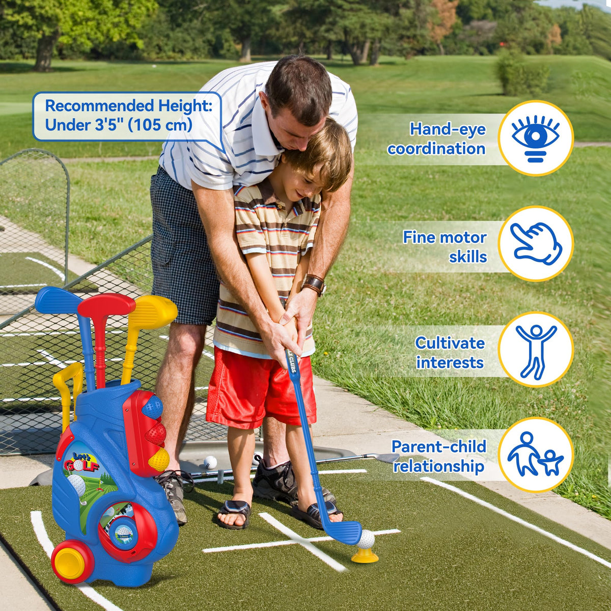 Liberry Toddler Golf Clubs Set Toy for 1 2 3 4 Years Old Boys Girls, Blue | Upgraded Kids Golf Cart, Shoulder Strap Design, Indoor and Outdoor Sports Game, Birthday Gifts for Baby