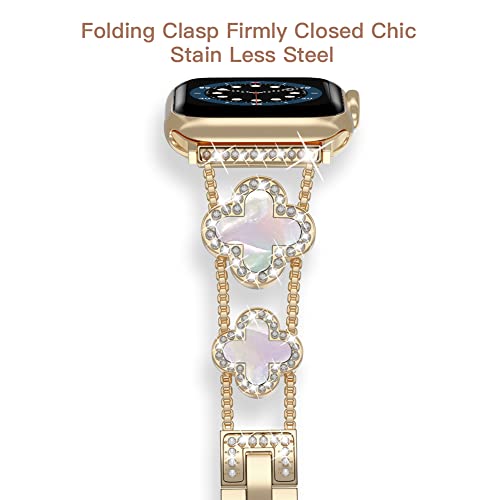 Musk-MSKR Diamond Metal Bands Add Sparkle to Your Watch For Apple Watch Series 11/10/9/8/7/6/5/4/3/2/SE/Ultra Clover Simple and Stylish Compatible with 38mm40mm41mm42mm44mm45mm 46mm49mm Women's Wear