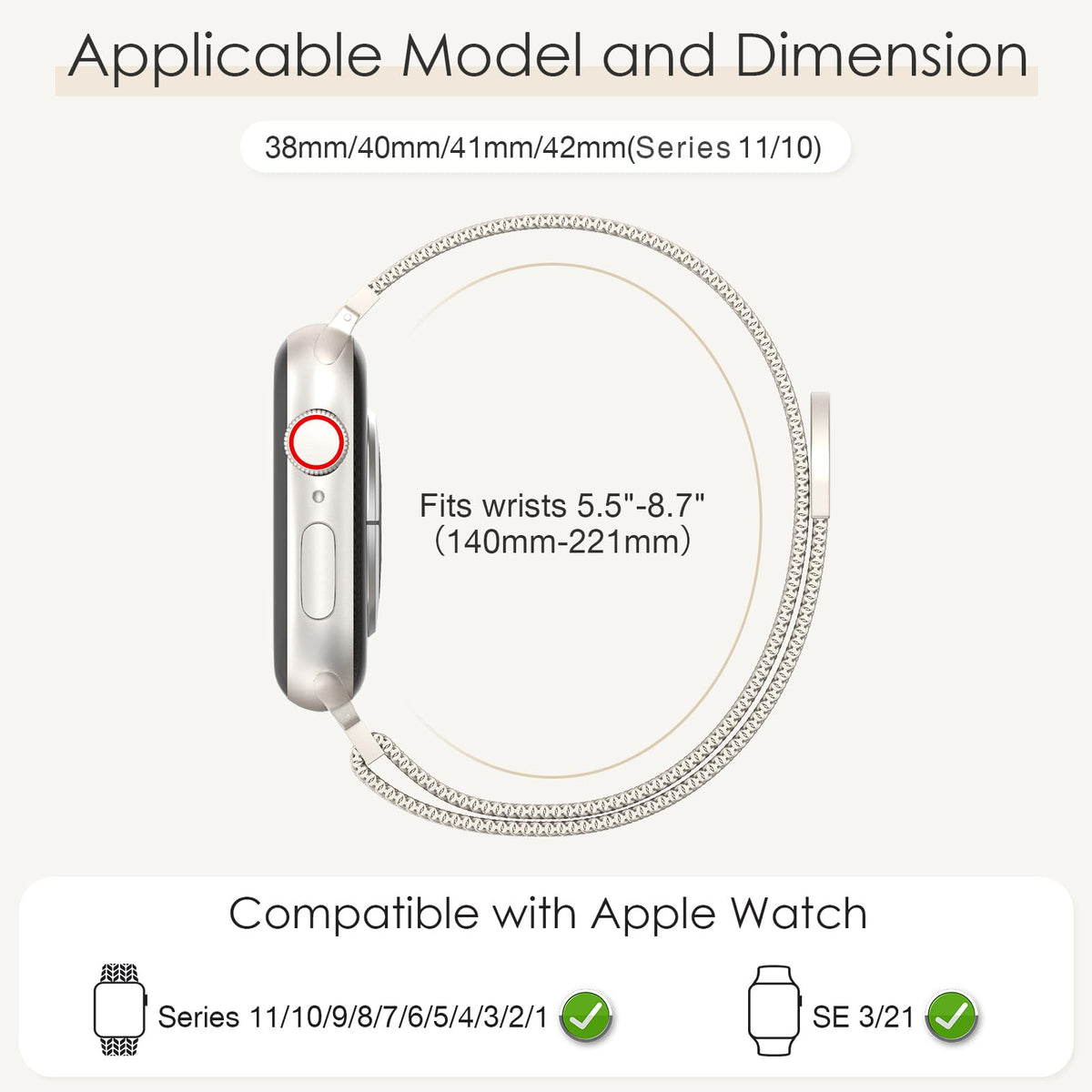 3 Pack Mesh Loop Compatible with Apple Watch Bands for Women Men | 40mm 41mm 38mm 42mm Metal Magnetic Integrated Strap for iWatch Series 12 11 10 9 8 7 6 5 4 SE3 2 1, Fit Daily, Work & Parties