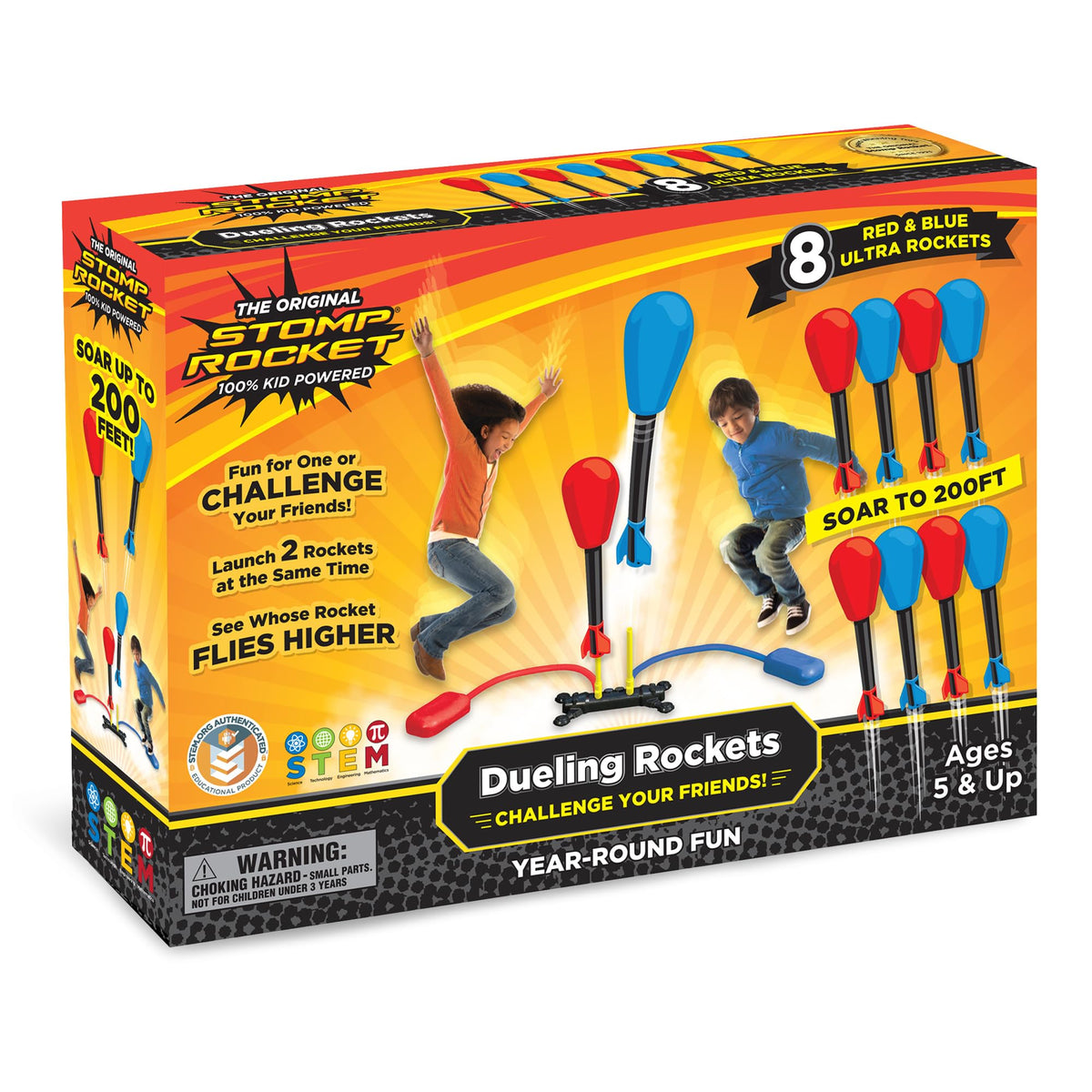 Stomp Rocket Original Dueling Rocket Launcher for Kids, 8 Rockets | Fun Outdoor Toys for Boys & Girls, Ages 5 & Up - Soft Foam Tipped Blaster Set with Mutiplayer Launch Stand Soars Up to 200ft