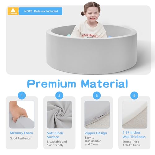 SHJADE Foam Ball Pit, 35.4"x 11.8" Ball Pits for Toddlers-Grey | Soft Memory Sponge Round Playpen Ball Pool for Kids, Ideal Gift for Babies, Indoor and Outdoor Game, Balls not Included