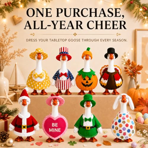 Funle 7 Inch Desk Goose Outfits, 8-Pack Seasonal Holiday Clothes | Mini Desk Goose Outfits for Multiple Holidays, Halloween, Thanksgiving & Christmas, Desk Decor, Gifts for Goose Lovers