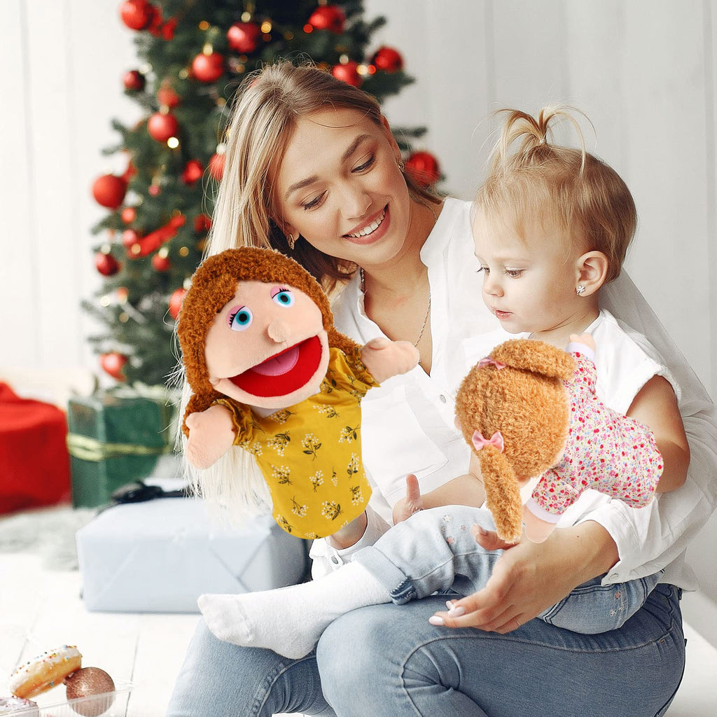 6 Pcs Family Hand Puppets 12 Inch Grandparents, Mom & Dad, Brother & Sister Plush Hand Puppet Toys Role-Play Toy Puppets for Kids Storytelling Imaginative Pretend Play Teaching Preschool(6 Family A)