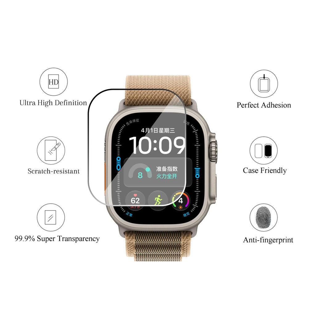 Ailun 3 Pack Screen Protector for Apple Watch Ultra 4/3/2/Ultra [Clear] | 49mm, Tempered Glass Film, Anti-Scratch, High Definition, Touch Sensitive