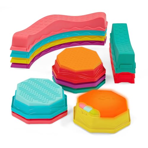 B. toys Balance Beam Set, Musical Wavy Beams & Sensory Stones | Balance & Groove Set with 8 wavy beams, 5 sensory stones, and 1 musical stepping stone for indoor or outdoor play, 3+ Years