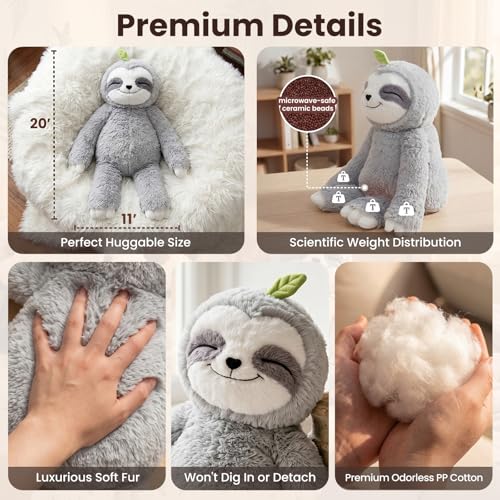 Mewaii Weighted Stuffed Animals Sloth Plush, Heatable Coolable, 4 lb, 20in | Mom's Choice Award, Microwaveable Inner Pad, Huggable Sloth Plushies, Cozy Gift for Kids & Adults