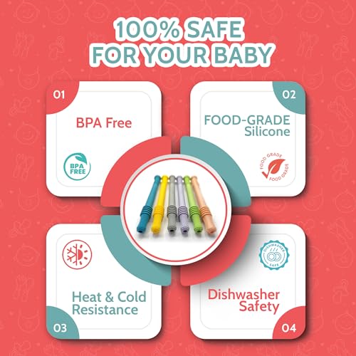 Bebecan Teething Sticks for Babies 36+ Months – Super Soft Silicone Teething Aids, Infant Oral Soothing Relief Back Molars, Multicolor 6-Pack