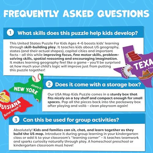 United States Puzzles for Kids Ages 6-8 & 4-6 - 70pc USA Map Kids Puzzles | 50 US States Floor Puzzles Boys Toys Age 4-6 - Educational US Geography Learning Toys Activity - Boys Gifts & Gifts for Girls