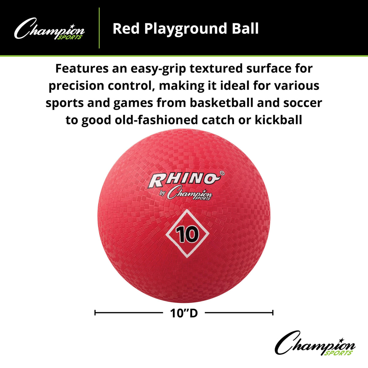 Champion Sports Playground Ball – Durable High-Bounce Ball, Sizes 5", 6", 7", 10", 13" & 16" for Gym, Recess & Play