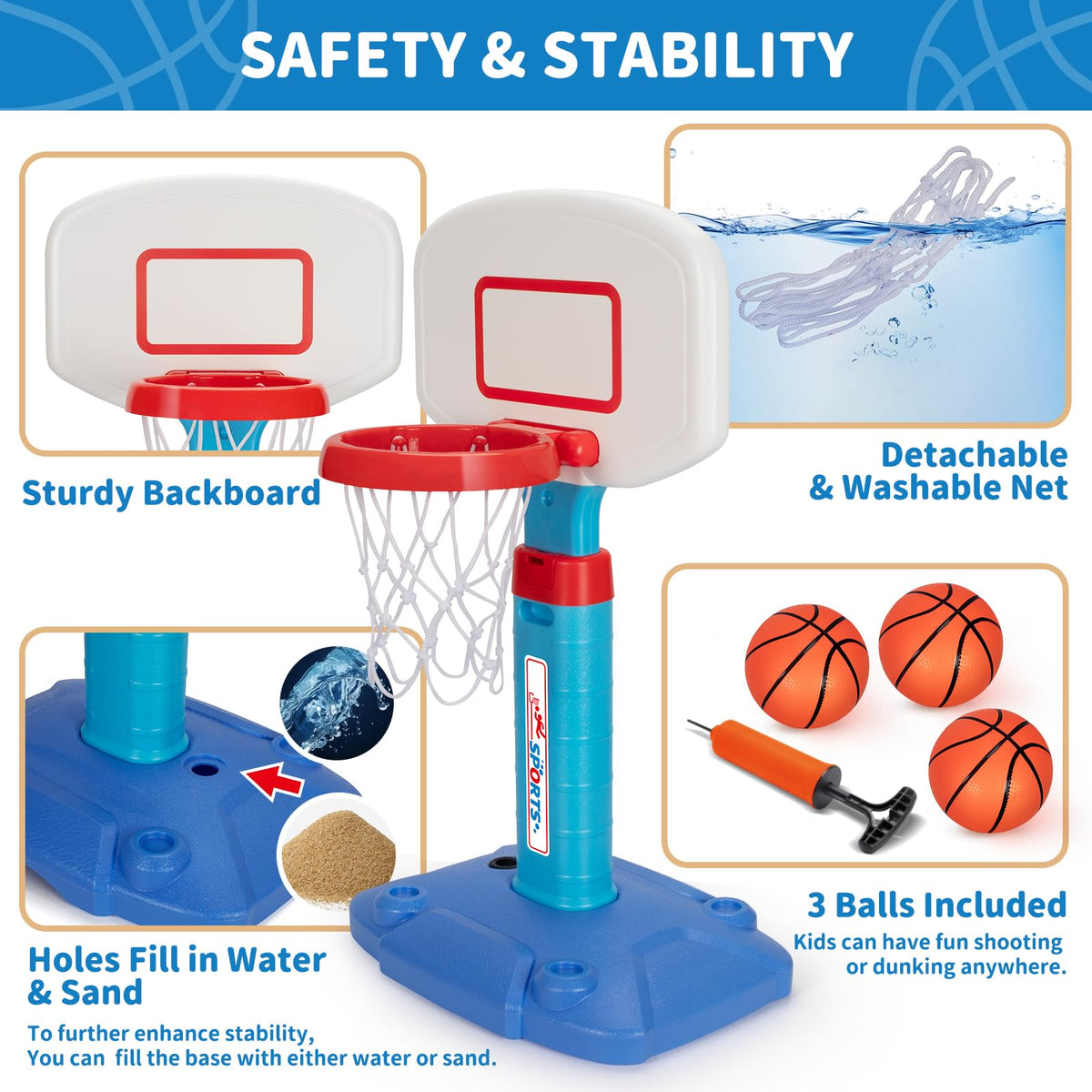 Toddler Basketball Hoop, Kids Toys Basketball Hoops for Indoor Outdoor Play | Adjustable Mini Basketball Hoop with 3 Balls for Outside, Pool, Christmas Birthday Sport Gift for Baby Boy Girl Ages 2 3 4