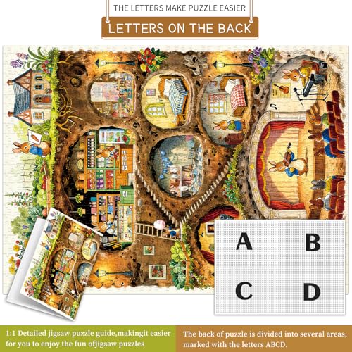 HUADADA Puzzles for Adults 1000 Pieces-Rabbit House Puzzles | Gifts for men women,Family Games,Eco matte oil print,eye strain relief,tight puzzle piece fit,vibrant colours