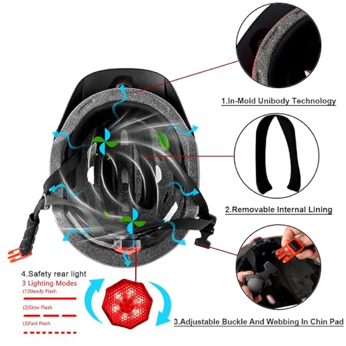 Bavilk Kids Bike Helmet with LED Light for Youth Teen Toddler Boys Girls | Adjustable with Detachable Visor for Age 3-5-8-10-12-14,Safety Certified Multi-Sport for Bicycle Scooter Skateboard