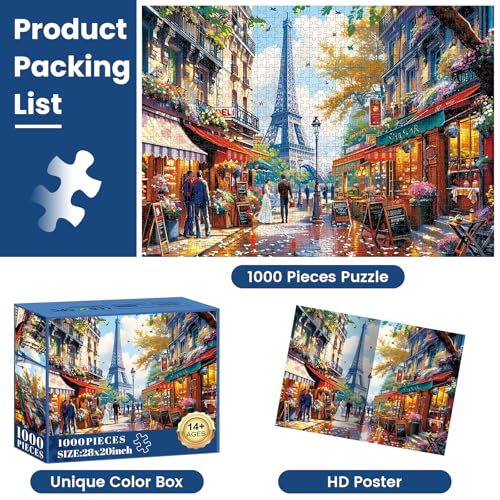 1000 Pieces Puzzle for Adults - Charming Paris Puzzle for Adults Children - Recycled Paper Jigsaw Puzzle 1000 Pieces - Fun and Challenging Family Game Great Gift Idea, Finished Size is 28 * 20 in