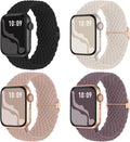 4 Pack Braided Stretchy Band Compatible with Apple Watch Bands Women Men | 40/41/38/42/44/45/46/49mm Breathable Nylon Elastic Daily Use Straps for iWatch Series 12 11 10 9 8 7 6 5 4 3 SE Ultra 4-1