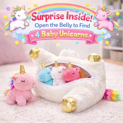 KMUYSL Mommy Plush Toys with 4 Babies, Stuffed Animal for Kids, Unicorn | Unicorn Plush with 1 Mommy and 4 Baby Unicorns. Stuffed Animal, Cuddling, Birthday Gifts for Girls