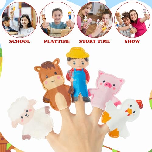 COcnny Farm Animal Finger Puppets - 11pcs Farm Felt Finger Puppet with Barn Bag Set Making Crafts Kit for Kids, Make Your Own Story Telling Toys, Animals Role Play for Boys Girls Toddles Ages 3 4-8