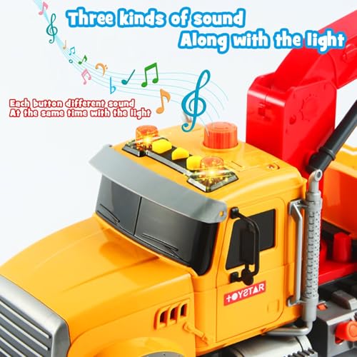 Dwi Dowellin Kids Toys for 3 4 5 6 7 Years Old Boys, 15" Large Tow Truck Toy,Friction Powered Transport Truck Crane Toy with Lights and Sounds,with Roadster,Boys Gifts
