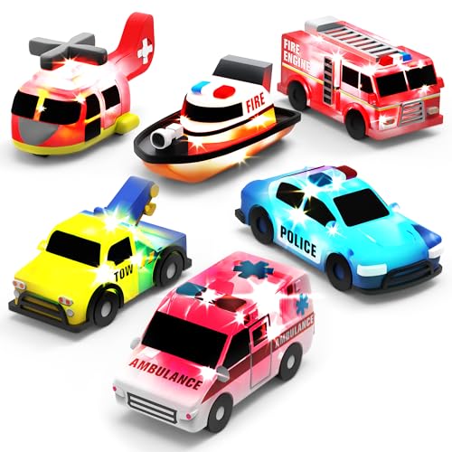 Tub Works® Emergency™ Cars Light Up Bath Toys, 6 Pack | Water-Activated Light Up Toys Flash & Change Colour | Soft, Squeezable Baby & Toddler Bath Toys | Sensory Toys with Bath Lights for Kids Bath