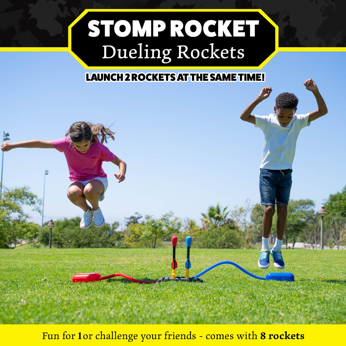 Stomp Rocket Original Dueling Rocket Launcher for Kids, 8 Rockets | Fun Outdoor Toys for Boys & Girls, Ages 5 & Up - Soft Foam Tipped Blaster Set with Mutiplayer Launch Stand Soars Up to 200ft