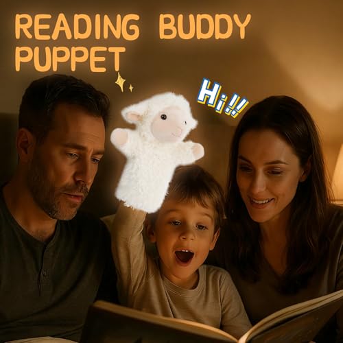 JUSTQUNSEEN Sheep Hand Puppets Lamb Plush Toy Stuffed Animal Soft Fuzzy for Baby Story Time Safe Washable Stuffed Adult Hands Fit Interactive Play
