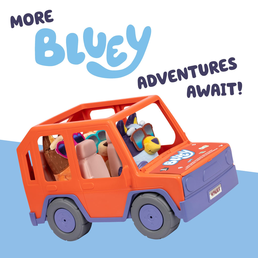 Bluey Big Heeler 4WD Toy Car, Bingo & Chilli Plush Buddies | Mega-sized car with opening hood storage & sticker sheet; Bluey toys for kids ages 3+, Amazon Exclusive