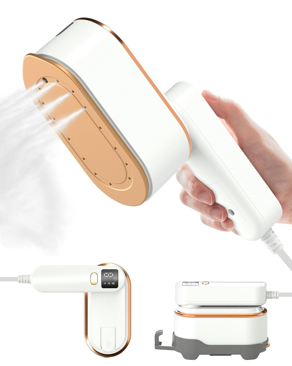 Travel Steamer Iron for Clothes - 1200W Handheld Size Portable Travel Steamer, 3 Steam Levels Clothes Steamer with LCD Screen, 10S Fast Heat-up Steamer for Dress Shirt Home Travel (White)