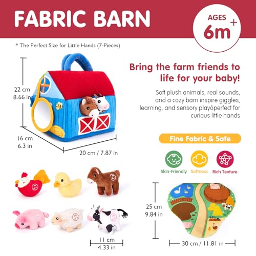 hahaland Baby Toys 6-12 Months, Surprise Barn Farm Animals with Sounds Word | 6PCS Farm Toys Montessori Toys for 6 Month Old Baby Gifts Toddlers Christmas Stocking Stuffers 1 Year Old Boy Girl Gifts