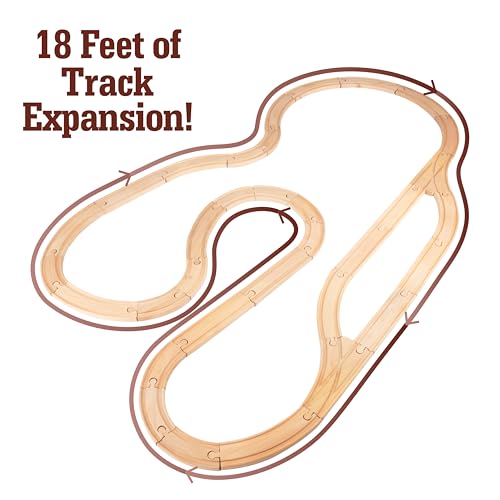 Wooden Train Track 52 Piece Set-18 Feet Of Track Expansion - 5 Distinct Pieces - 100% Compatible with All Major Brands Including Thomas Wooden Railway System: Screen Free Christmas Gift For Toddlers