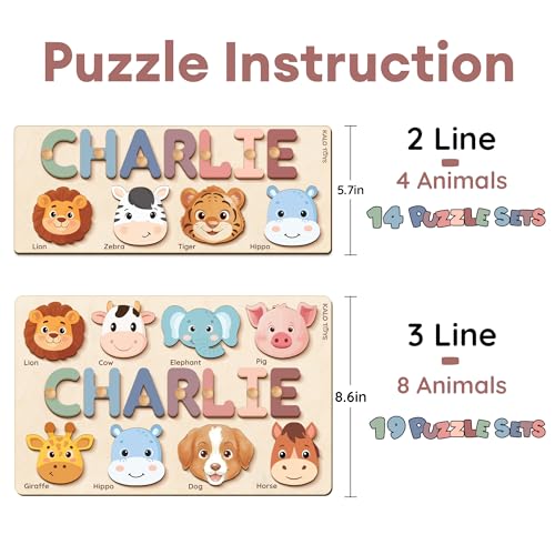 Personalized Name Puzzle for Toddlers 1-3 | Custom Wooden Baby Girl Gift with 48 Animal Art Sets | 1st Birthday Gift for Girls | Personalized Baby Boy & Girl Gifts Keepsake