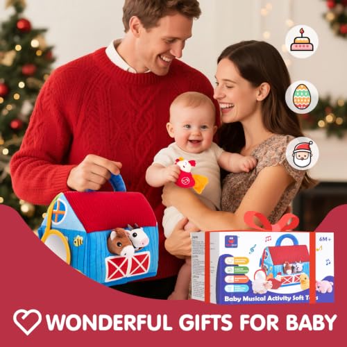 hahaland Baby Toys 6-12 Months, Surprise Barn Farm Animals with Sounds Word | 6PCS Farm Toys Montessori Toys for 6 Month Old Baby Gifts Toddlers Christmas Stocking Stuffers 1 Year Old Boy Girl Gifts