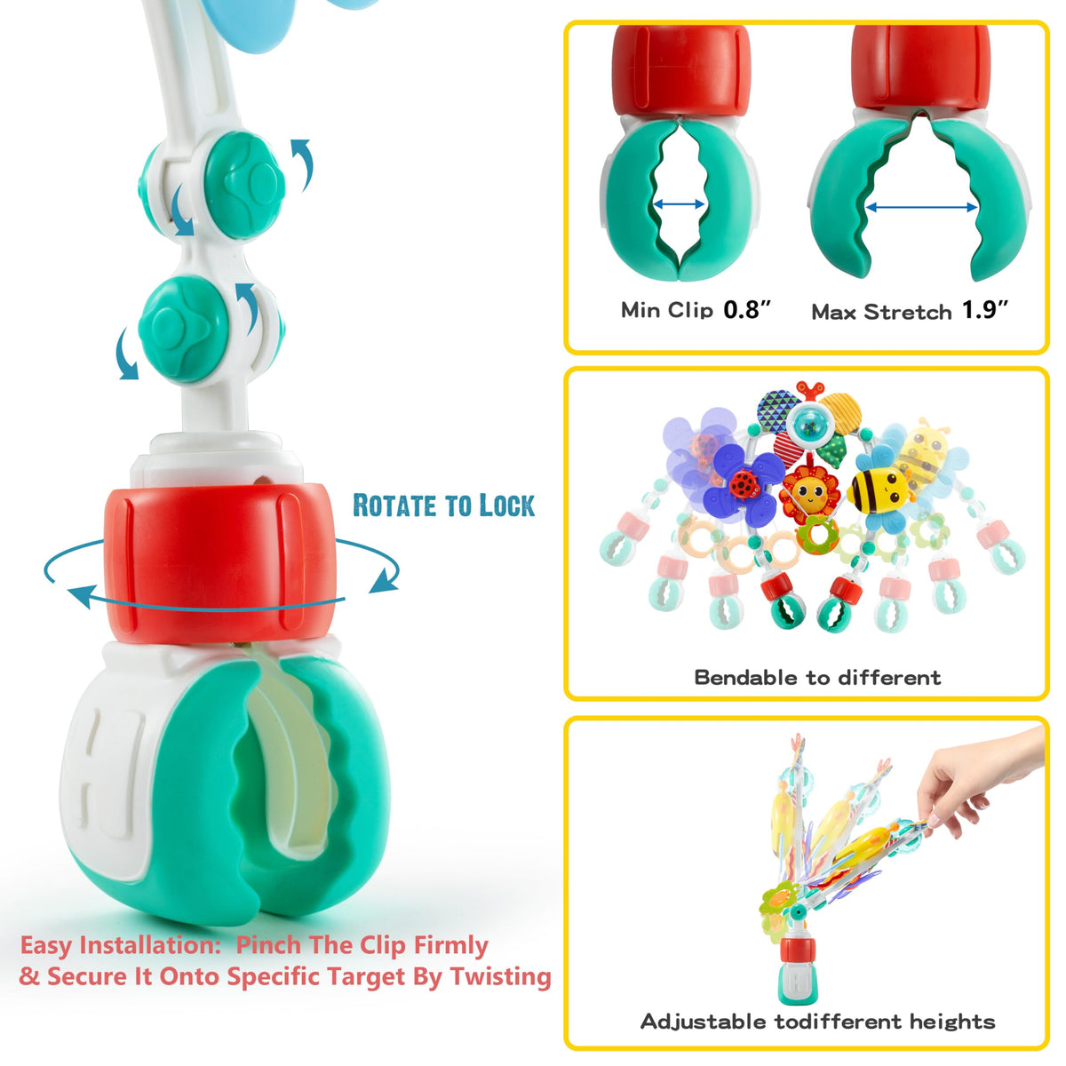 Lynncare Adjustable Arch Bassinet Toys for Infant & Toddlers, Stroller Arch, Baby Crib Toys with Fascinating Hanging for Stimulating Baby’s Senses and Developing Motor Skills