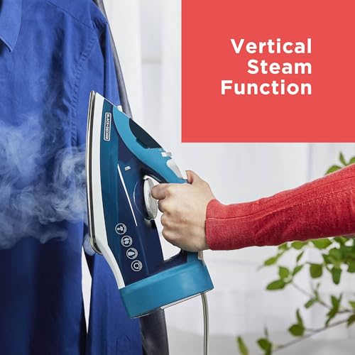 BLACK+DECKER Steam Iron for Clothes with Retractable Cord | Retractable-cord steam iron with anti-drip, vertical steam, auto clean and spray mist for easy ironing.