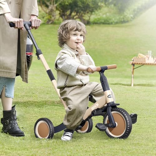 newyoo TR007 5-in-1 Tricycle for Toddlers 1-3, Toddler Bike, Birthday Gift | Toddler Trike with Push Handle Lets Parents Steer and Converts to Balance Bike, Fun Outdoor Toy for Boys and Girls, Khaki