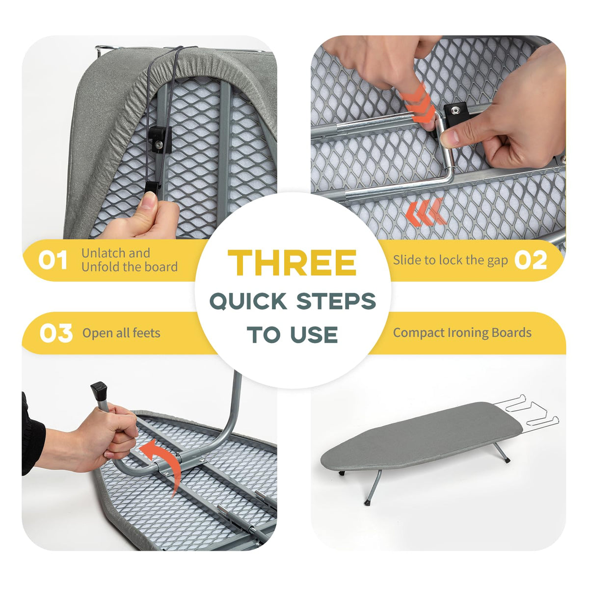 RAINHOL Gray Mini Tabletop Ironing Board 31"x12" | Metal Foldable with Iron Rest, Heat Resistant Cover for Travel Small Space