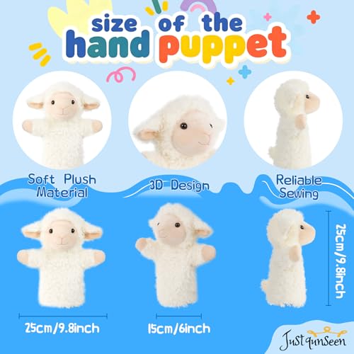 JUSTQUNSEEN Sheep Hand Puppets Lamb Plush Toy Stuffed Animal Soft Fuzzy for Baby Story Time Safe Washable Stuffed Adult Hands Fit Interactive Play