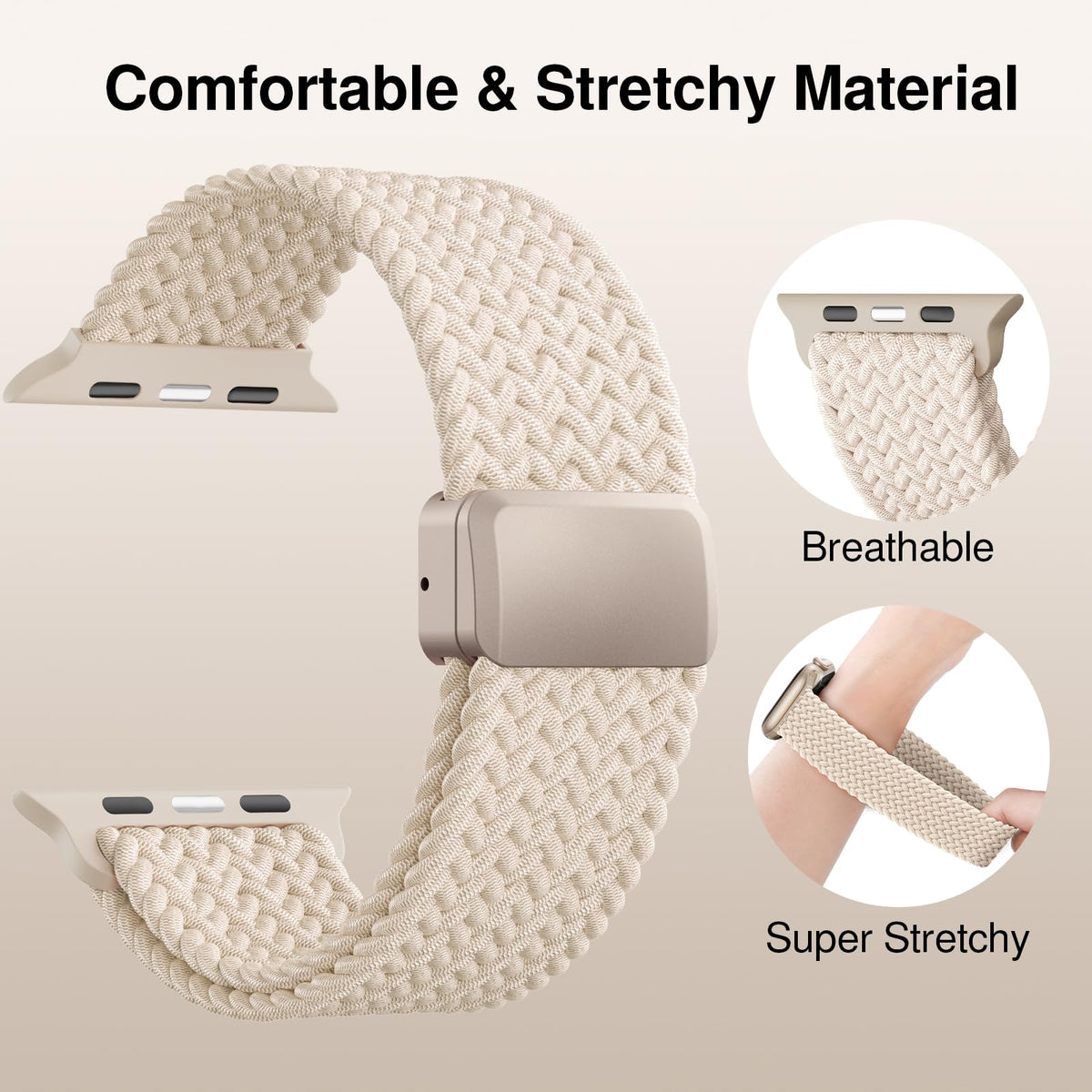 Braided Stretchy Magnetic Sport Band for Apple Watch Bands for Women Men | Soft Nylon Solo Loop 38mm 40mm 41mm 42mm 44mm 45mm 46mm 49mm, Strap for iWatch Series 12 11 10 9 8 7 6 5 4 3 2 1 SE Ultra