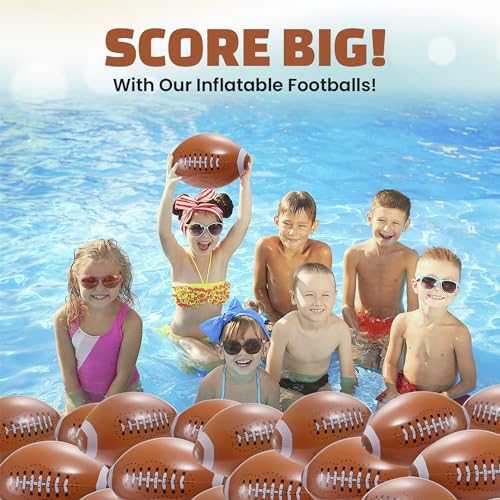 12-Pack Inflatable 16-Inch Footballs for Kids Party Decorations & Favors | Blow-Up Sports-Themed Beach Balls for Game Day & Birthday Supplies and Decorations, Goodie Bag Stuffers