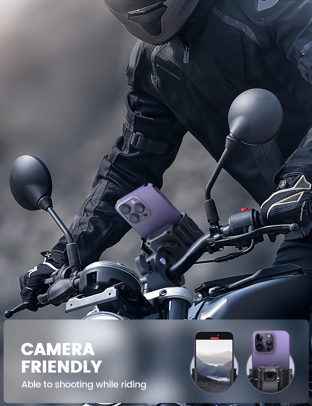 Lamicall Motorcycle Bike Phone Mount, 1s Lock Bike Phone Holder | Camera Friendly Bicycle Phone Clip, Scooter Accessories Gifts for iPhone 18 17 Pro Max, Galaxy S25 Ultra, 4.7-7" Phones