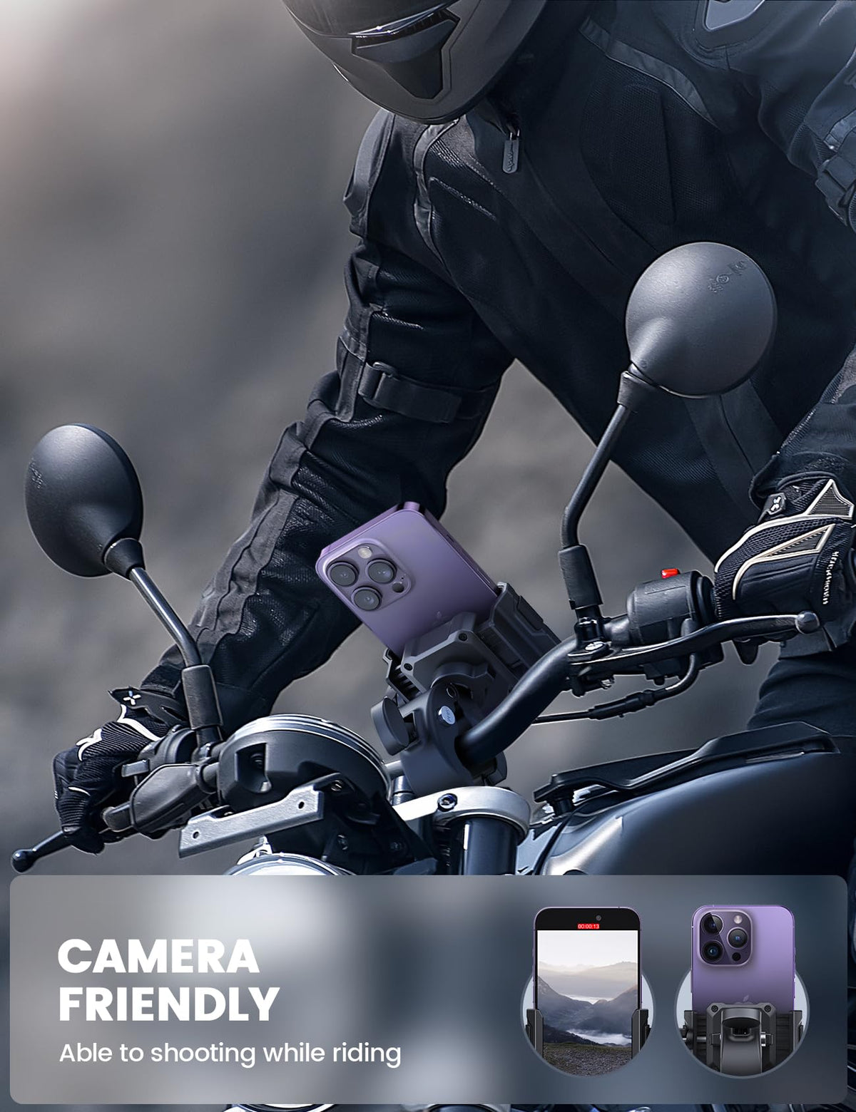 Lamicall Motorcycle Bike Phone Mount, 1s Lock Bike Phone Holder | Camera Friendly Bicycle Phone Clip, Scooter Accessories Gifts for iPhone 18 17 Pro Max, Galaxy S25 Ultra, 4.7-7" Phones