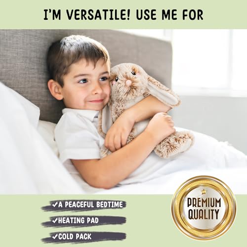 Bunny Microwavable & Weighted Stuffed Animals - 1.5 Lbs Unscented Heating Pad for Period Cramps Pain Relief and Anxiety, Cute Bunny Plush Toys Gifts for Women Girls Adults and Kids by Happy Fuel