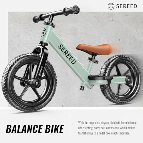 SEREED Toddler Balance Bike 2 Year Old Adjustable Bike Toy for 2-5 Boy Girl | No Pedal Toddler Bike, Kids Training Bike with Customize Plate & 3pcs Stickers, Birthday Gift for 2-3 Boys Girls (Mint Green)